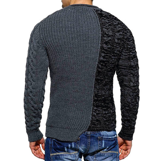 Men's Color Block Slim Fit Round Neck Sweater
