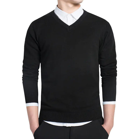 Men's Solid Color V-Neck Knit Sweater (Pullover Style)