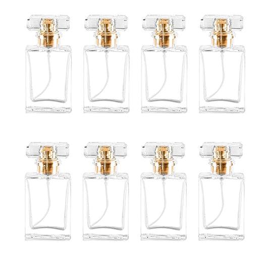 Glass Perfume Bottle Empty Refillable 8Pack Clear Travel Perfume Spray Atomizer Bottle 50ml Perfume Fine Mist Spray Bottle Perfume Bottle Atomizer Container with Spray Applicator (50ml Square Clear
