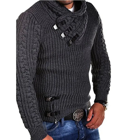 Men's Sweater with Long Sleeves and Leather Button