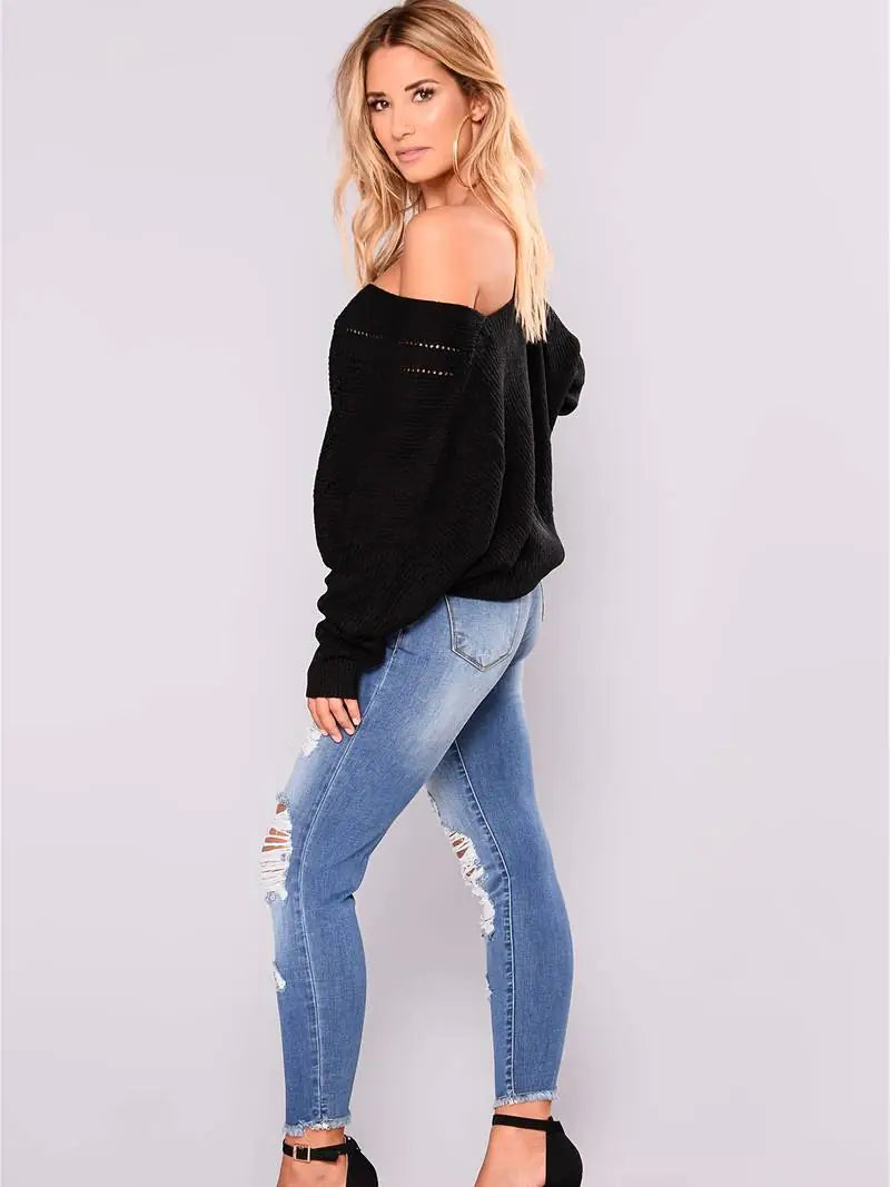High Rise Ripped Cropped Skinny Jeans for Women