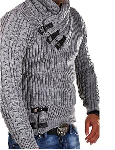 Men's Sweater with Long Sleeves and Leather Button
