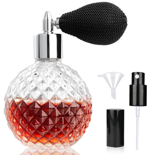 LINALL Perfume Bottle Vintage Atomizer Spray Bottle 3.4oz Empty Refillable Perfume Atomizer Glass Bottle Great for Perfume Home Decoration Cocktail - Clear